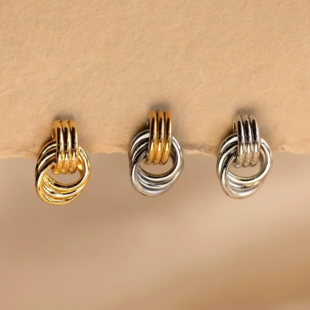 Mariasz Minimalist Gold สี Layered ทองแดง Vintage Triple Knot Plain Big Hoop ต่างหูสําหรับผู้หญิง Huggies Party เครื่องประดับของขวัญ