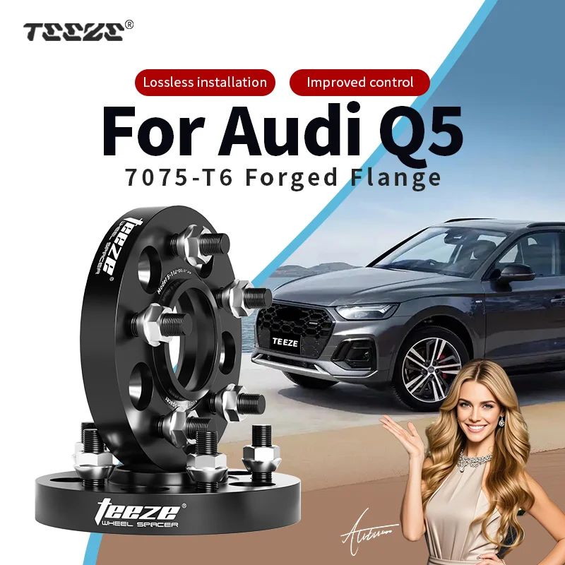 Teeze 2/4pcs 5x112 66.6 M14 x 1.5 Hub Centric Black Forged wheel spacer For Audi Q5 Flange Plate 15/20/25/30/35mm