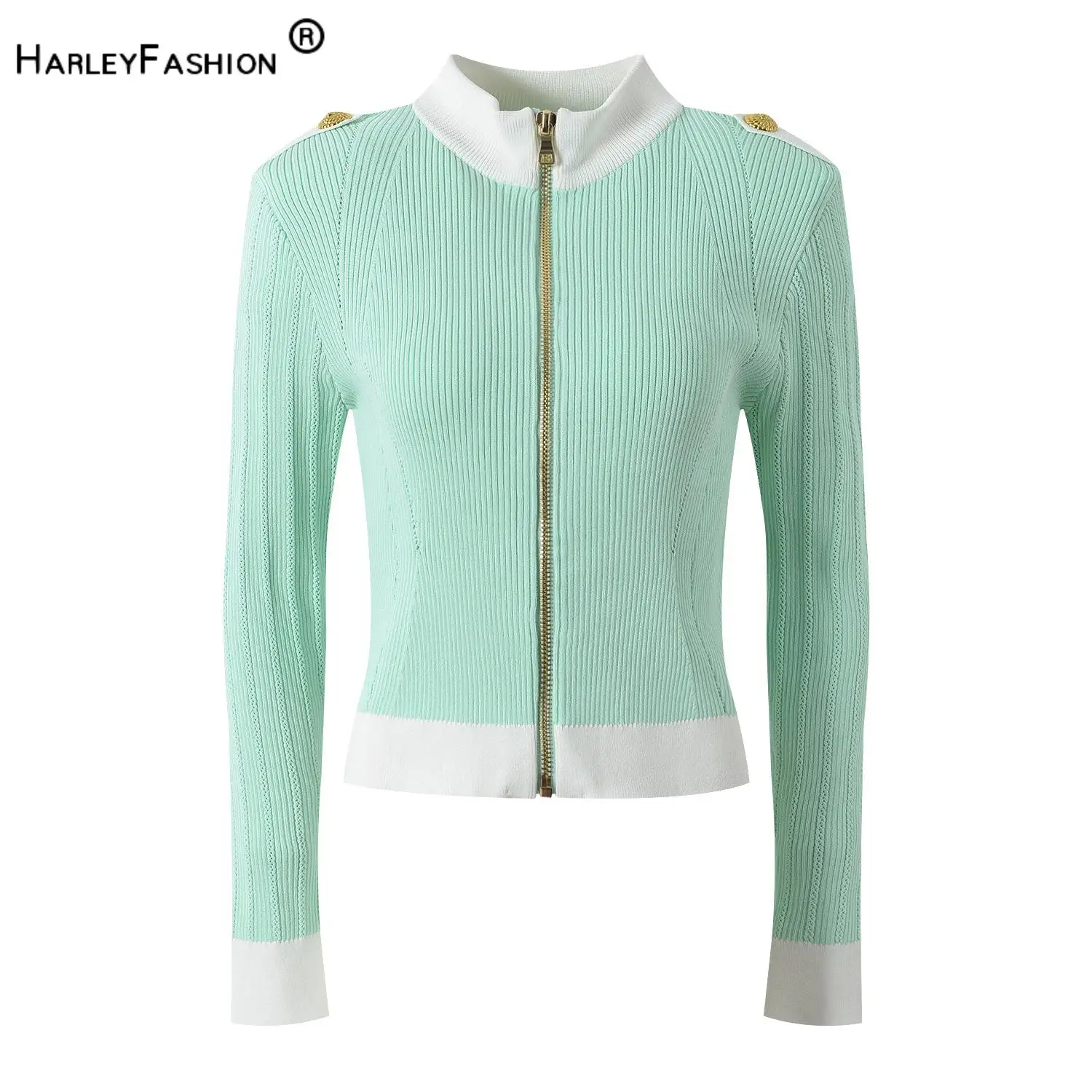 Весенняя женская повседневная одежда во французском стиле с цветными блоками и длинным рукавом с круглым воротником, женский тонкий кардиган на молнии