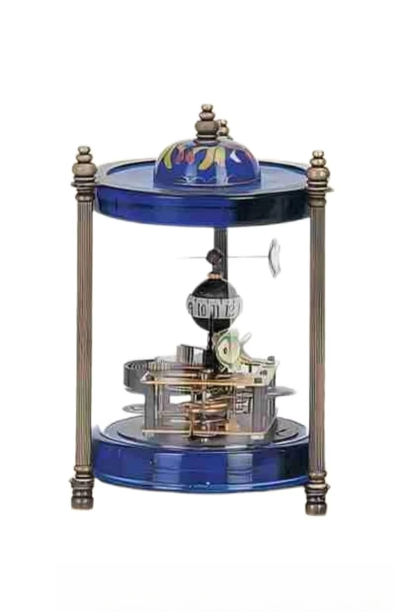Vintage Chinese Blue Cloisonne Brass Birdcage 24 Hour Repeater Interesting Automated Mechanical Clock