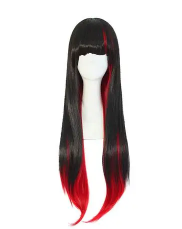 Perruque Cosplay Longue Droite, Style Harajuku Mixte Noir/Rouge