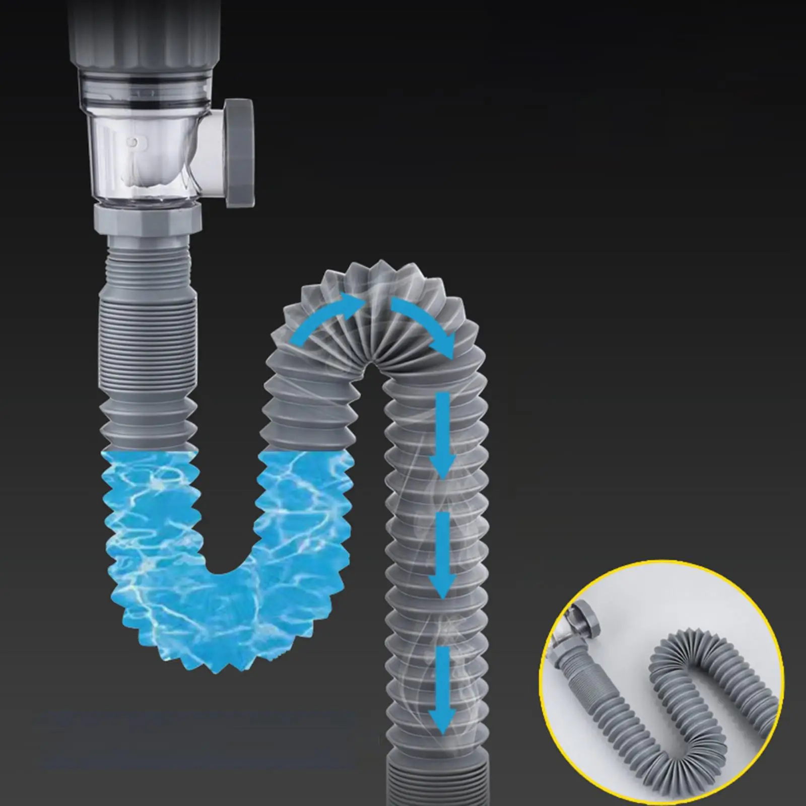 Expandable Drain Pipe for Sink Basin with Hair Catcher Stopper Flexible Stretchable Hose 41-110cm Gray Home