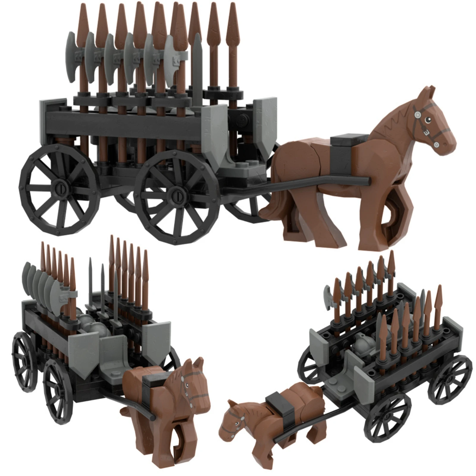 Modèle de scène en petites particules à assembler, type chariot médiéval, voiture de prison, accessoires militaires, blocs de construction MOC