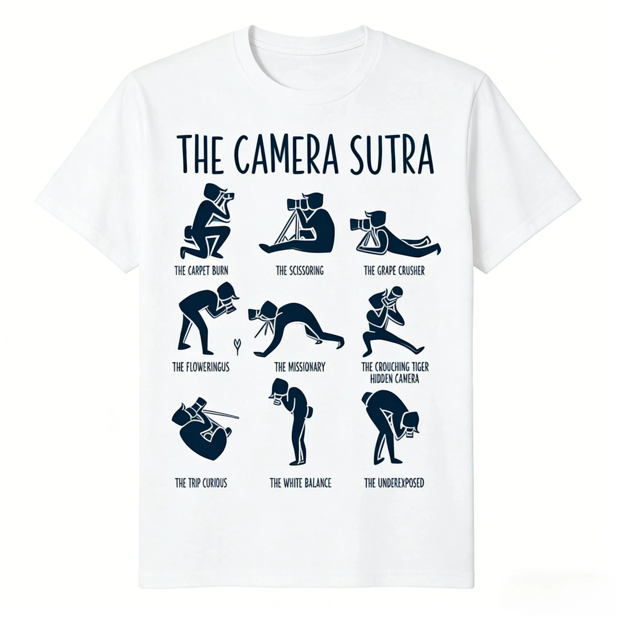 Funny The Camera Sutra Photography Poses Graphic Tee Vintage Line Art Gift Men T-Shirt Humor Crewneck Casual Short Sleeve