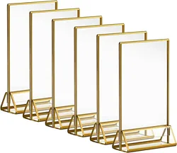 4 Pieces Table Acrylic Sign Holder Stand Restaurant Menu Picture Photo Paper Frame Golden Border Wedding Table Number Stand