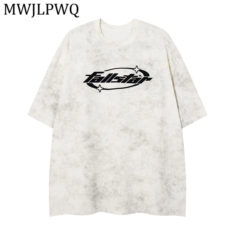 

Футболка свободного кроя с коротким рукавом MWJLPWQ для мужчин, с узором, в стиле хип-хоп, модная, нишевая, с эффектом тай-дай, повседневная, в расслабленном стиле, 14351