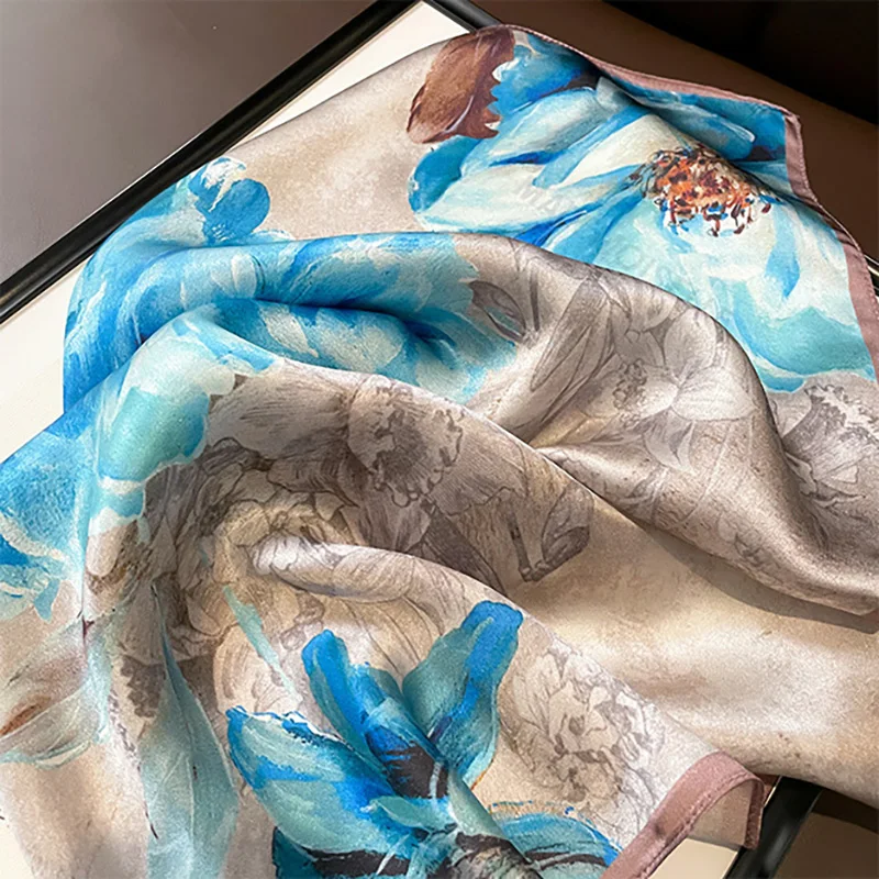 Luxury Brand 100% Real Silk Scarf Women Small Handkerchiefs Hair Ribbon Headband Neckerchief Female Design Square Bandana 2023