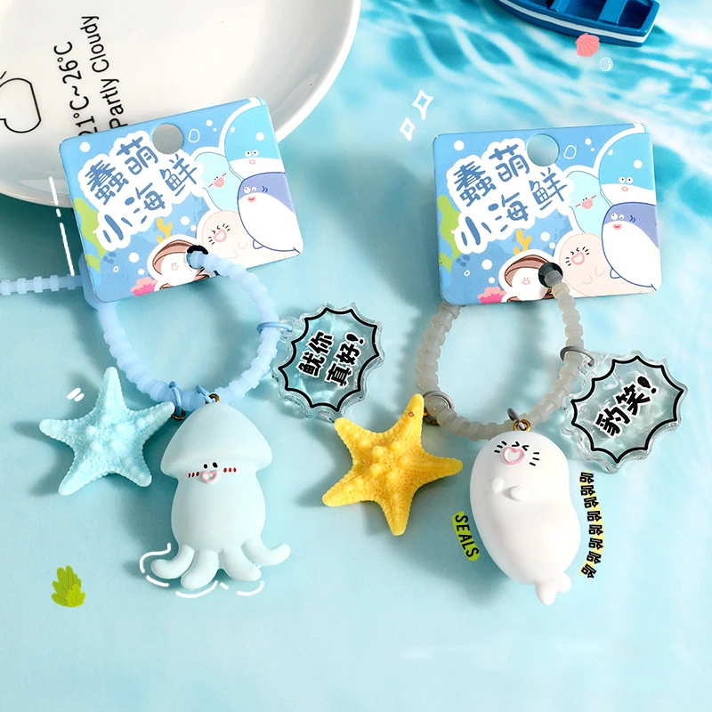 Cute Little Sea Animal Silly Fat Shark Whale Key Chain Starfish Pendant Doll Cartoon Laughing Seal Squid Keychain Bag Hanging