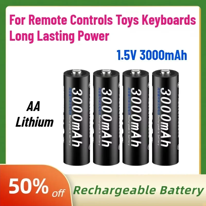 

New 1.5V 3000mAh AA Lithium Rechargeable Batteries for Remote Controls Toys Keyboards Long Lasting Power A-grade Battery Cell