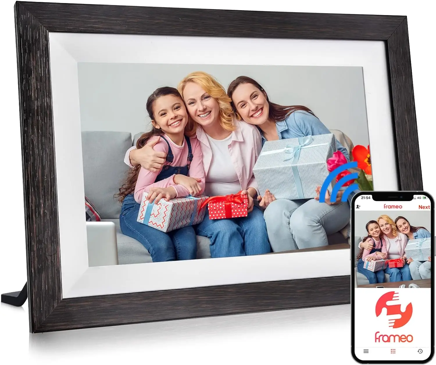 

Frameo WiFi Digital Picture Frame 32GB Memory 10.1 Inch, 1280x800 HD IPS Touch Screen Photo Frame Electronic via Free Frameo APP