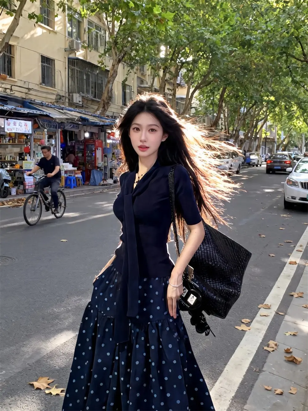 

Sweet Style Two-Piece Set Short Sleeve T-Shirt Top Women's Polka Dot Half Skirt Slimming Simple Summer Fashion Ensemble