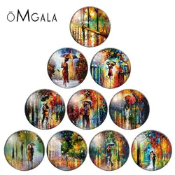 Colorful Art Rain Day Lover Oil Paintings 10pcs 8/10/12/18mm/20mm/25mm Round photo glass cabochon demo flat back Making findings