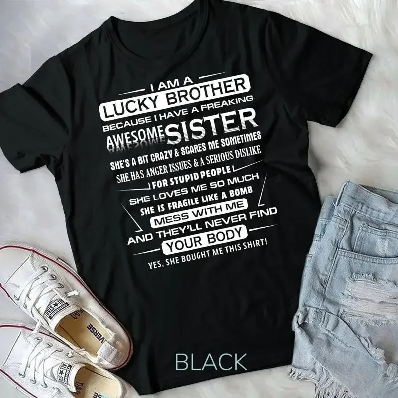 

Mens Christmas Gift For Brother From Sister I Am A Lucky Brother Unisex T shirt