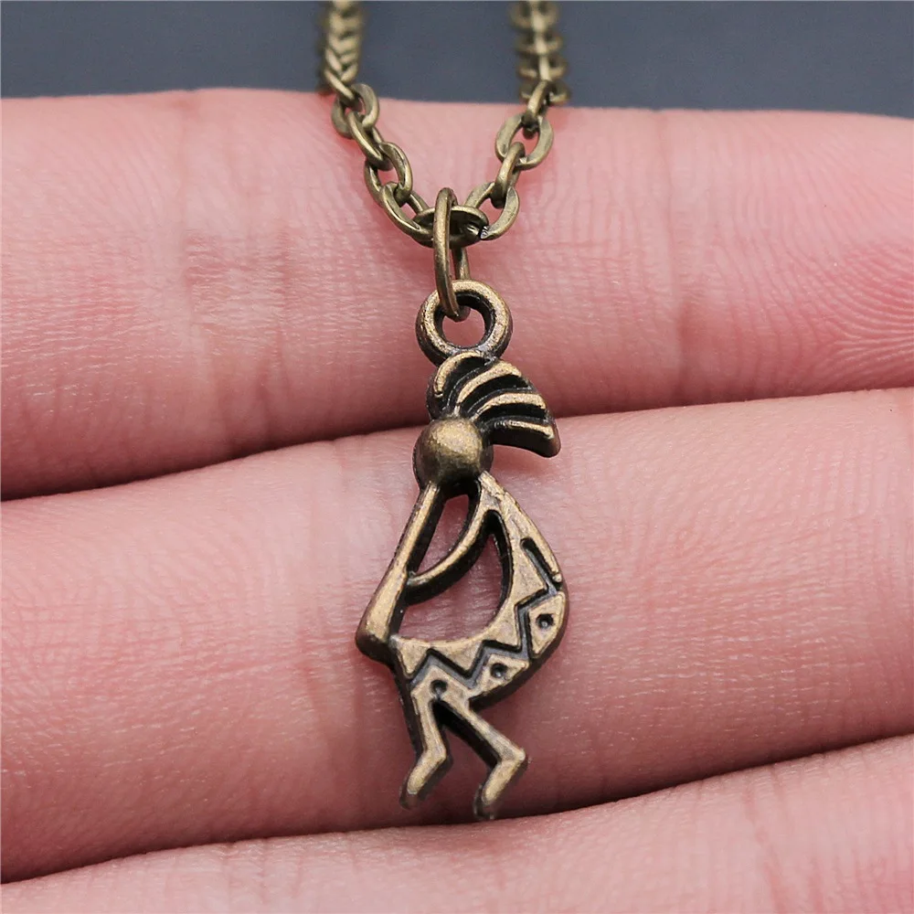 Dropshipping Antique Bronze Color 24x9mm Indian Fertility God Kopelli Pendant Necklace For Women