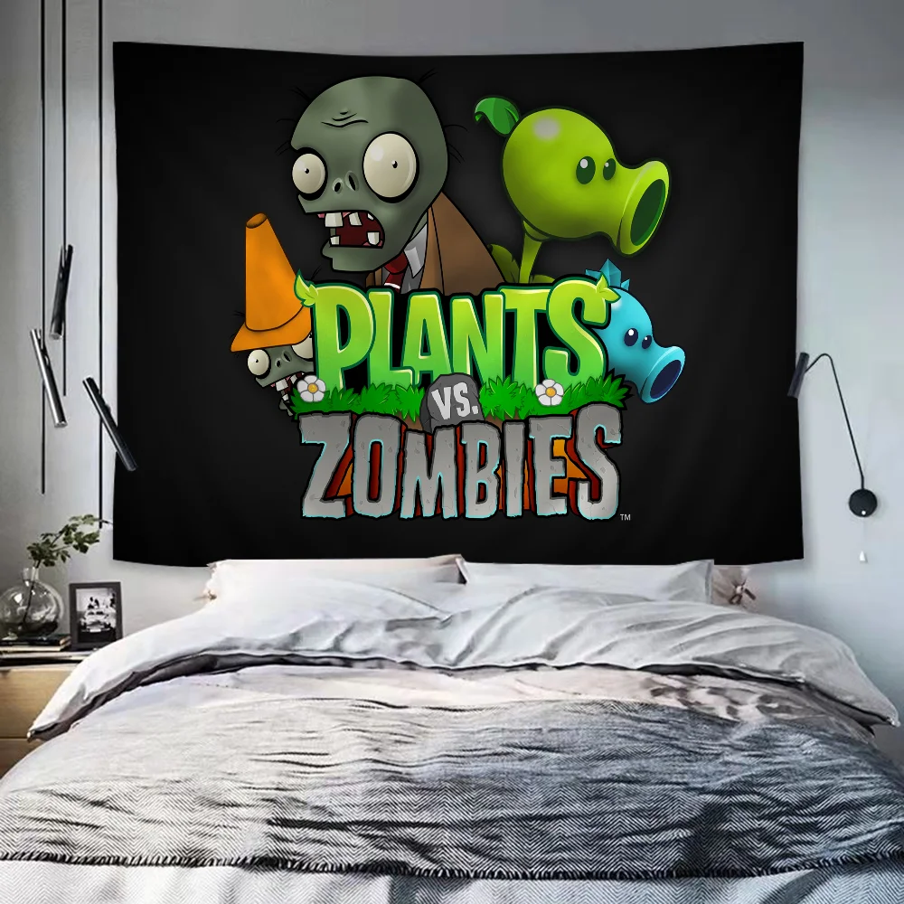 P-Plants-vs Cartoon Z-Zombie Colorful Tapestry Wall Hanging Hippie Flower Wall Carpets Dorm Decor Wall Art Decor