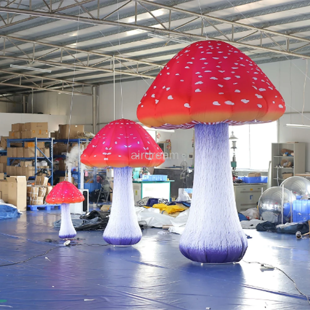 Free Standing Multisize Giant Inflatable Mushroom Model with Led light Outdoor Party Decoration with Full Prints Material