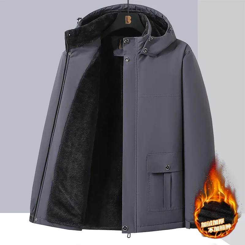 Big Size Winter Jacket Men Hooded Zip Up Padding Male Waterproof Padded Coat Fur Fleece-lined Warm Thick Windbreaker Plus 10XL