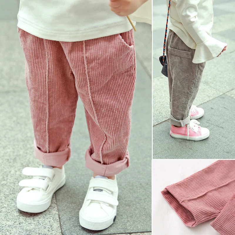 Girls\' Pants Spring and Autumn New Korean Boys\' Children\'s Striped Plush Casual Pants Winter Plush Long Pants