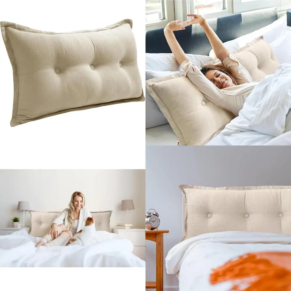 

Rectangular Linen-Cotton Blend Bolster Pillow for Bed Back Support and Comfortable Sitting - Twin Size, 85% Linen 15% Cotton, Na