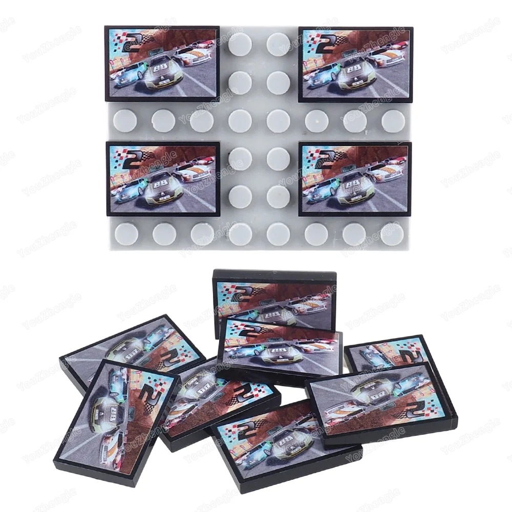 Blocs de construction de voiture de course électronique, carreaux imprimés, Base 2x3, 26603 figurines MOC, jeu de scène de course de rue, pièces, modèles de jouets