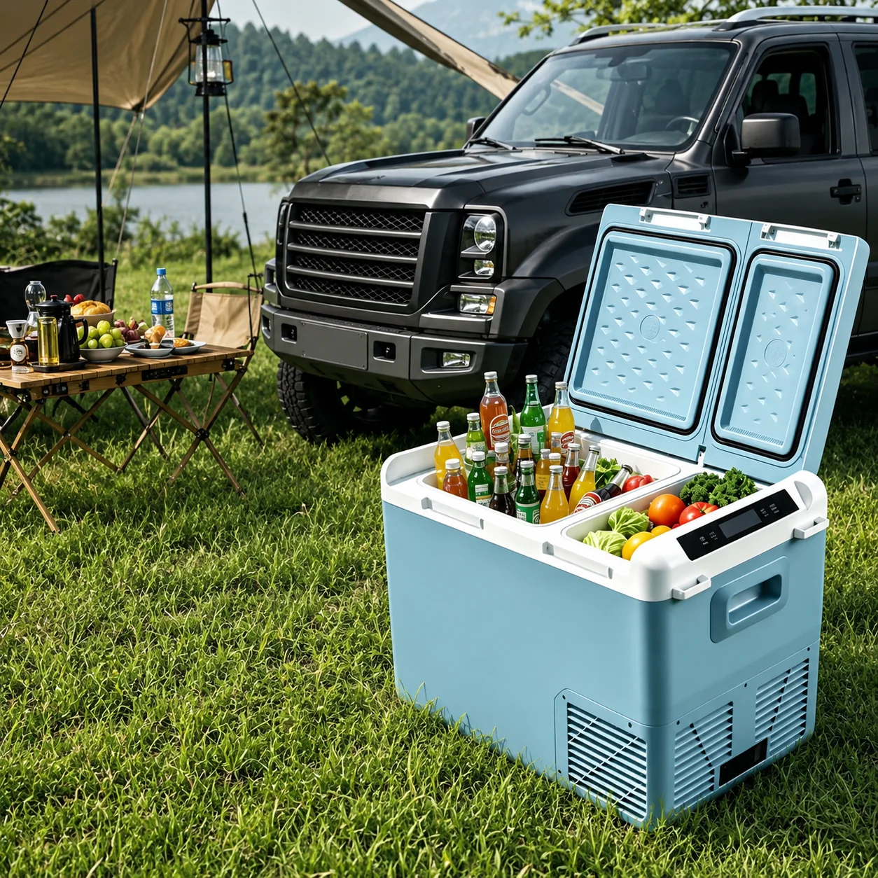 Portable Car Refrigerator Large Capacity Ultra Fast Cooling DC12V 24V AC110-240V Car Home Dual Use Camping Fridge Freezer