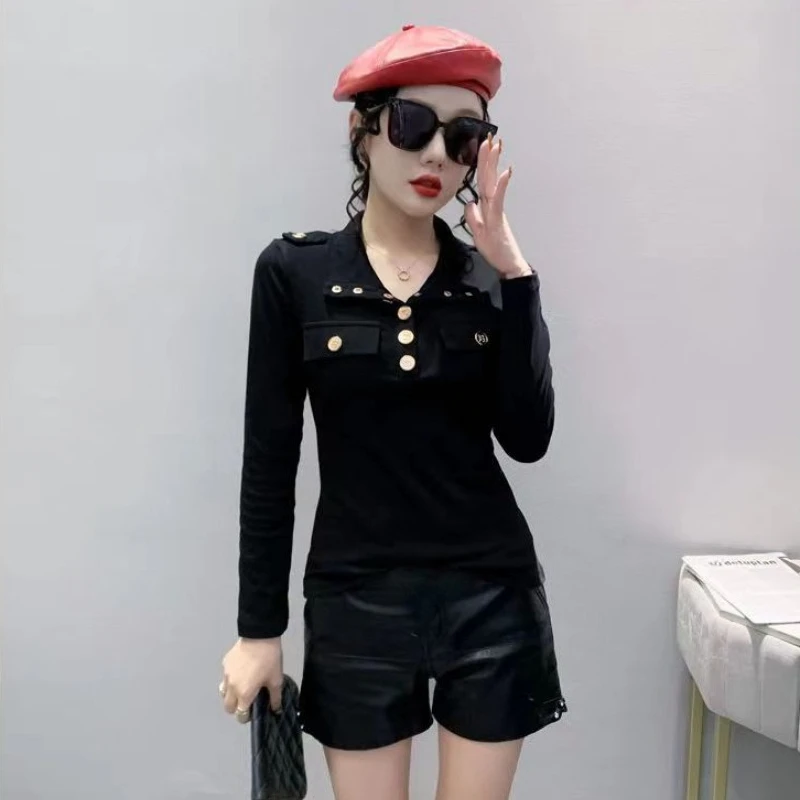 

European Chic Women's Long Sleeve Polo Shirt 2026 Autumn New Slim Fit Trendy T-Shirt Basic Wardrobe Essential​