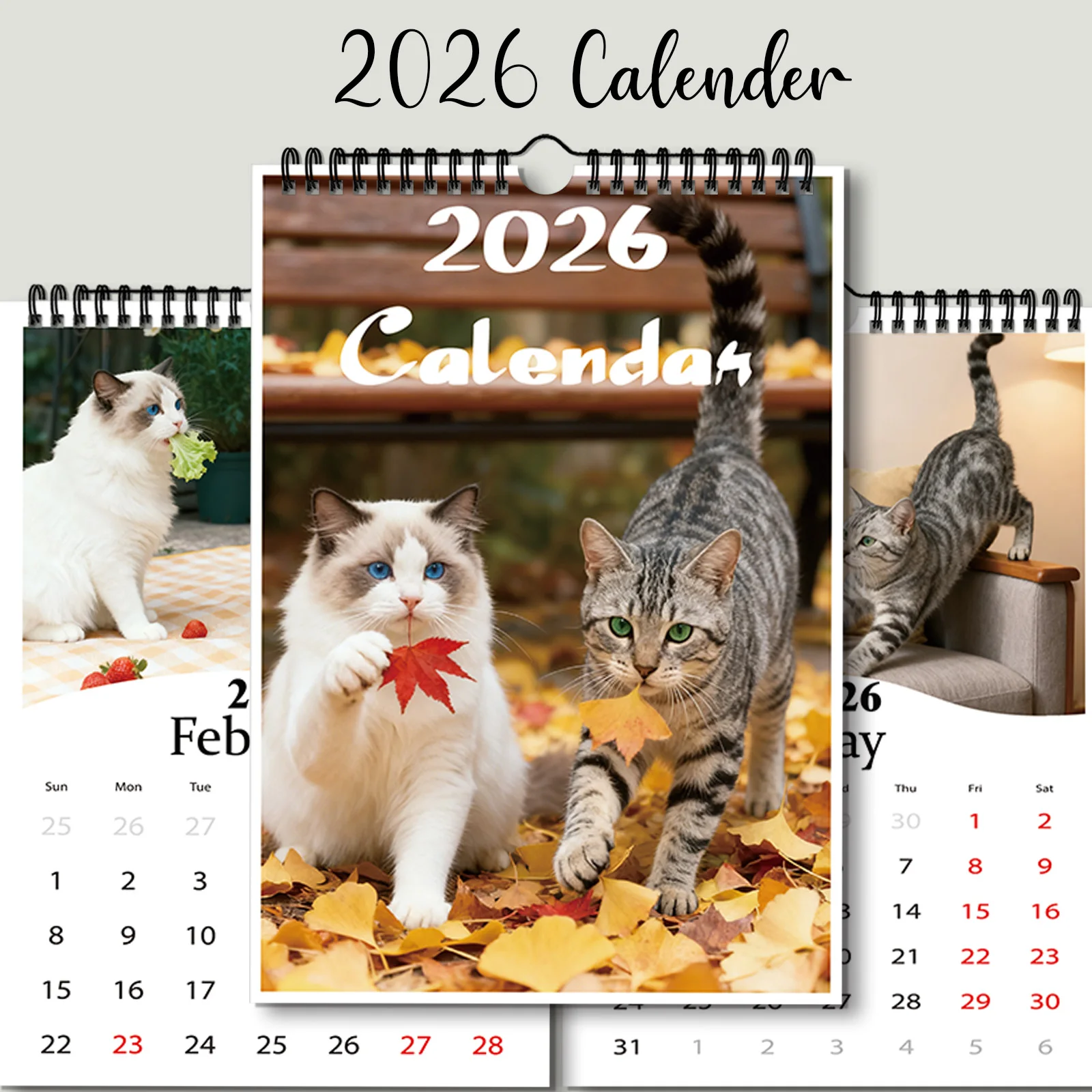 Calendrier sur le thème du chat 2026, adapté à la visualisation des dates et à la décoration quotidienne, fait un cadeau mignon sur le thème des animaux de compagnie, 1 pièce