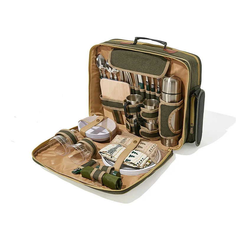 Luxury picnic bag, outdoor portable multifunctional tableware set, camping insulation bag