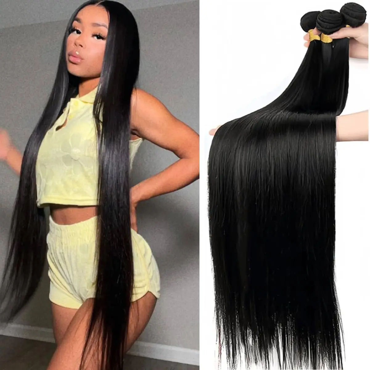 Straight Bundles Human Hair 2/3/4 Bundles 18 20 22 Inch 10A Brazilian Virgin Human Hair Bundles Straight Hair 100% Unprocessed H