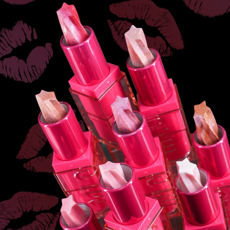 Lápiz labial con purpurina nacarada, forma de estrella, brillo fino, bálsamo labial brillante, tinte labial hidratante de larga duración, maquillaje de brillo de labios Sexy