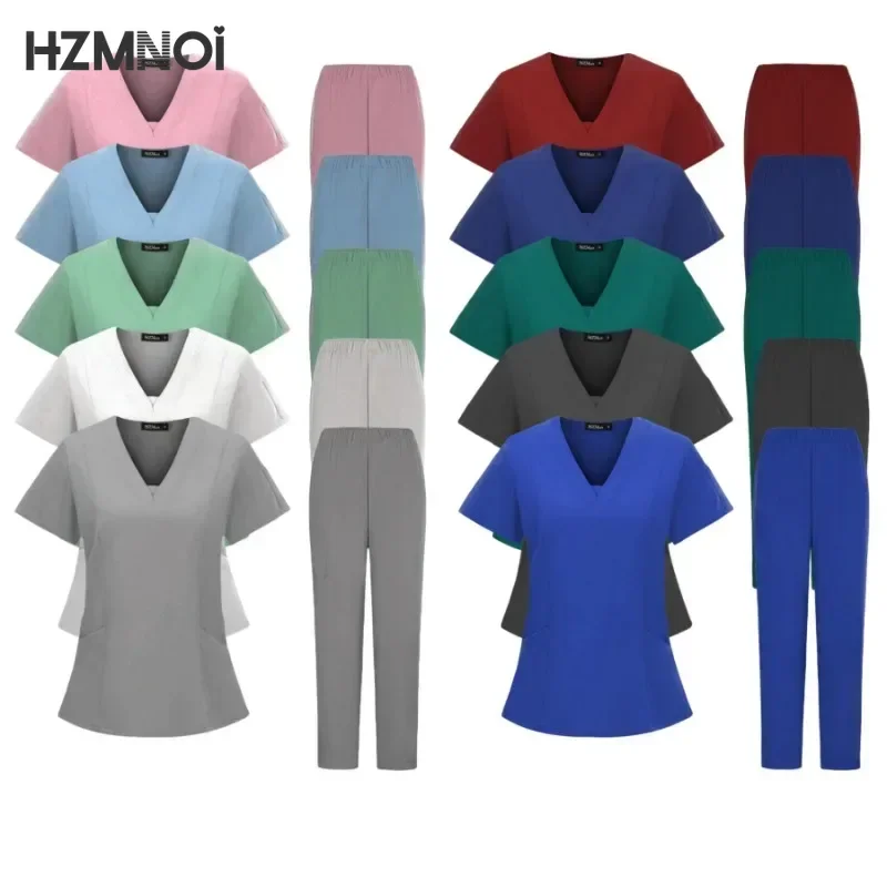 

Chirurgical Uniforms Woman Scrub Set Medyczna pielęgniarka Salon kosmetyczny Odzież robocza Clinical Scrubs Top + Pant Spa Doctor Nursing Tunic Suit