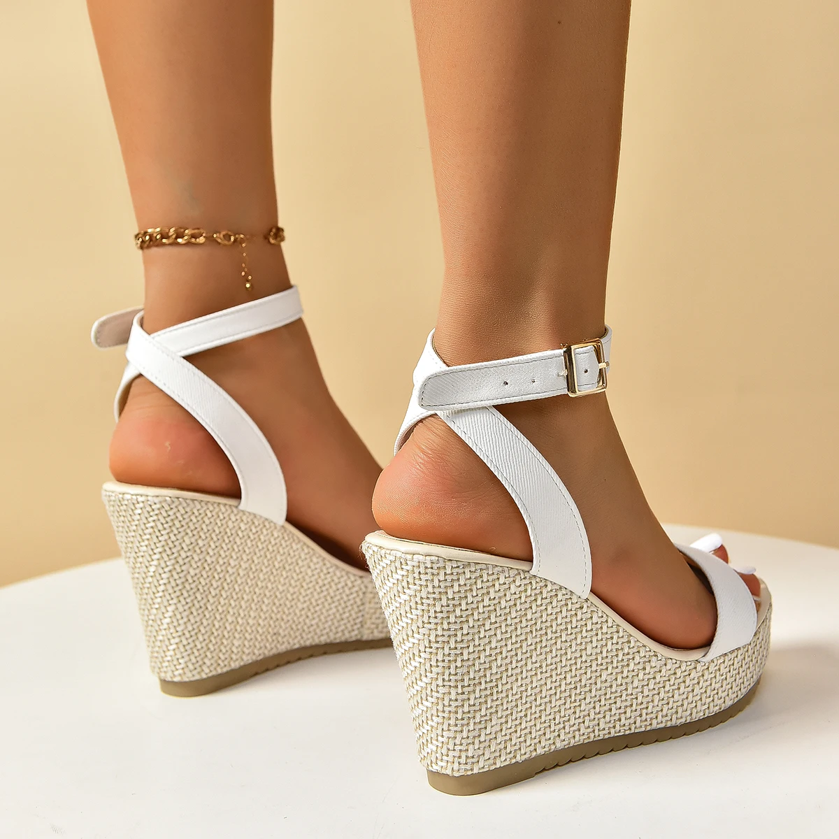 Wedge Heels Platform Sandals Women 2024 Summer Retro Ankle Buckle Gladiator Sandles Woman Plus Size 43 High Heeled Beach Shoes