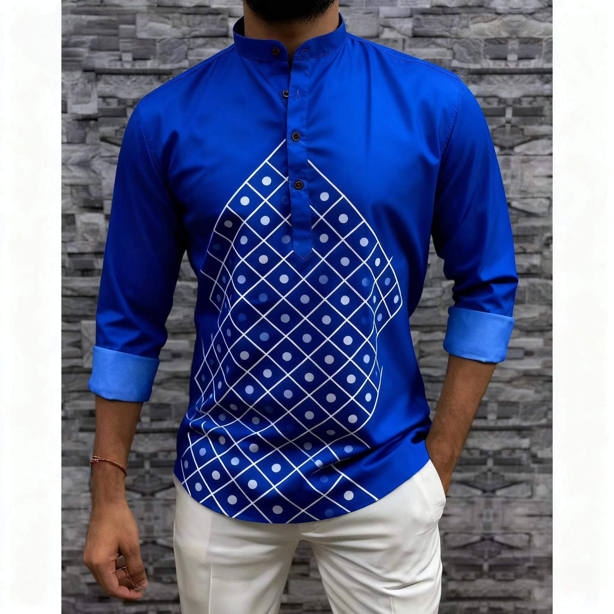 الرجال قميص مسلم فضفاض الربيع الوقوف قمصان غير رسمية قفطان طويلة الأكمام Thobe مسلم قميص الملابس Ropa Musulmana Hombre