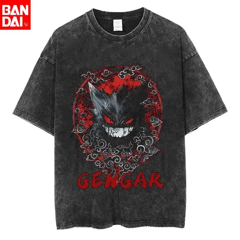 

pokemon gengar red cloud vintage washed t shirt 2026 summer oversized streetwear graphic tee for men women casual cotton tops