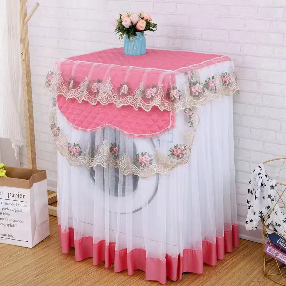 Romantic Lace Washing Machine Cover Dustproof Dryer Dust Cover Embroidery Floral Home Decor Protector Washing Machine Covers