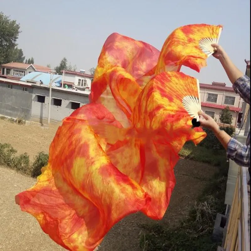 100% Silk Veil Belly Dance Dancing Hand Tie Dye Fan Veils 1.8m Length For Women Adults Professiona Props Stage Show Performance