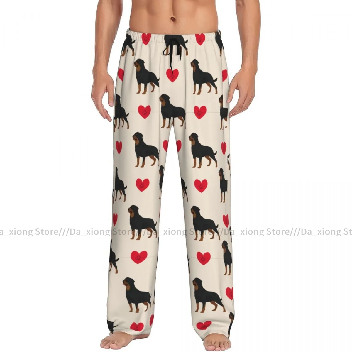 Men's Casual Pajama Sleeping Pants Rottweiler Dog Heart Lounge Loose Trousers Comfortable Nightwear