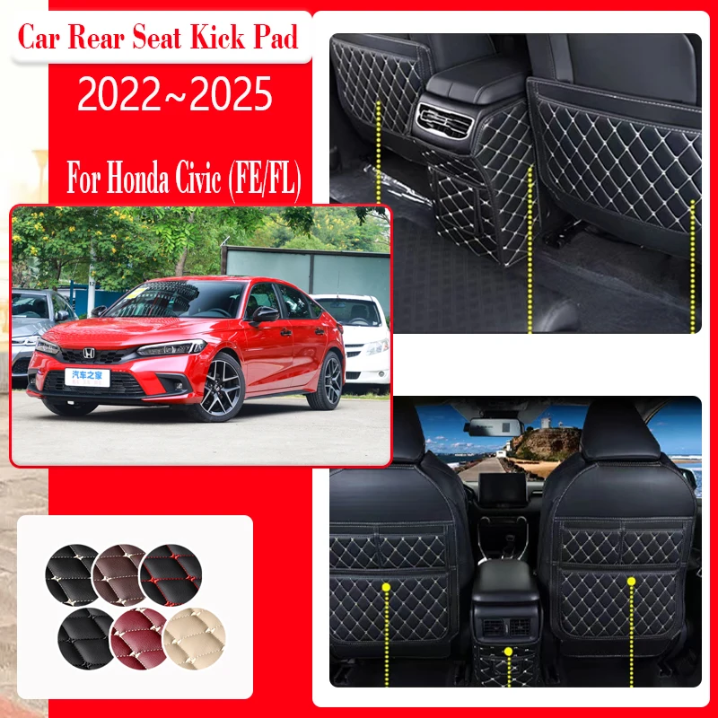 

Leather Car Seat Kick Mat For Honda Civic 11th 11 Gen 2022~2025 Anti-dirty Armrest Back Seat Pads Storage Pocket Car Accessories