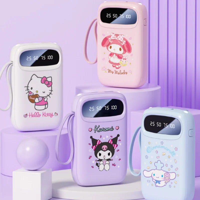 New Sanrio Fast Charging Power Bank 10000mah Built-In Cable Ultra-Thin Portable Can Illuminable Perfect Gift For Sanrio Fans