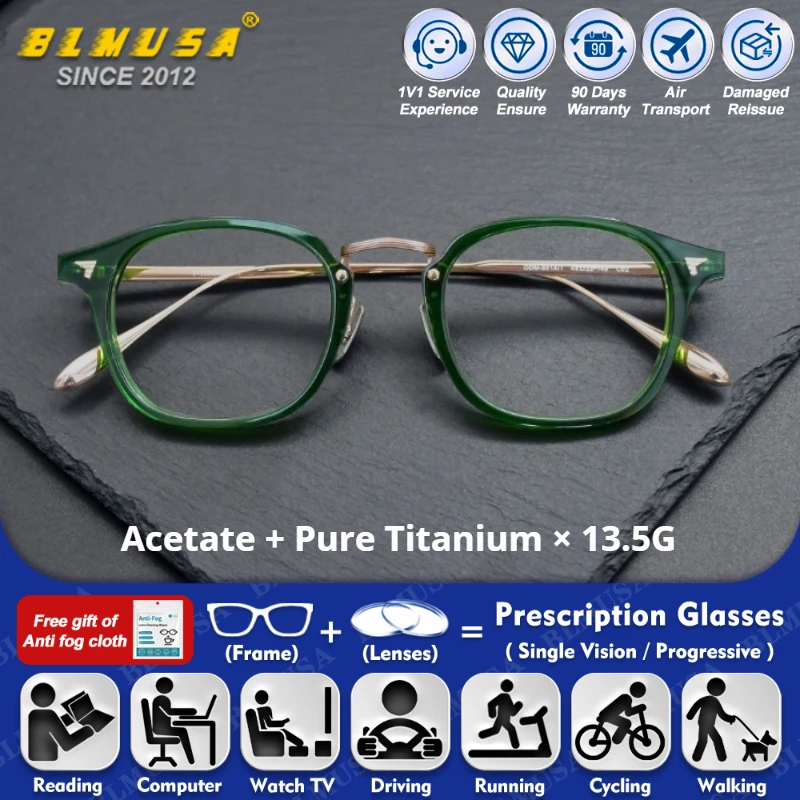 

BLMUSA (S) High Quality New Design Pure Titanium Eyeware Frame for Men Women Anti Blue Light Reading Myopia Prescription Glasses