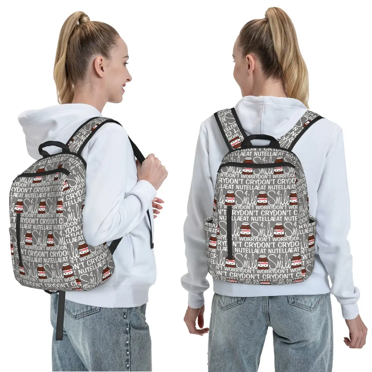 Don't Worry Don't Cry Eat Nutella And Smile Backpack Daypack Large Capacity  BookBag School Bag Shoulder Bags for Men Women