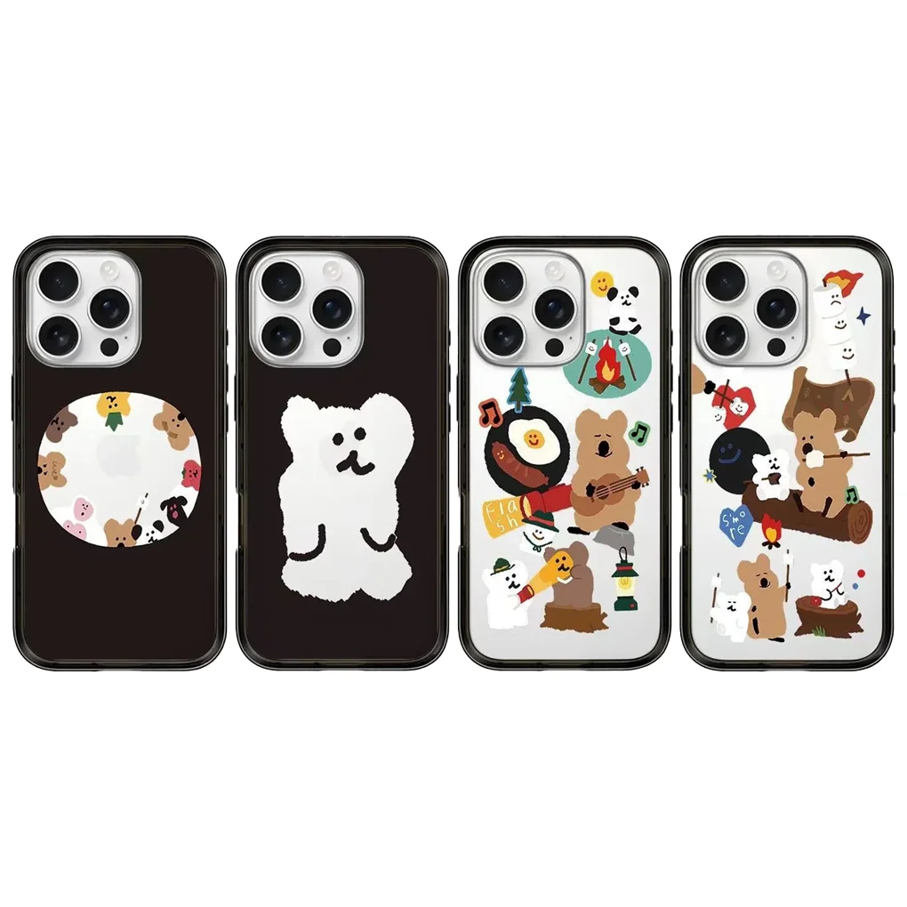 

Bear Picnic New Type Imprinted Letters on The Border Protective Acrylic MagSafe Case for IPhone 15 Pro 16 Pro Max Cover Shell