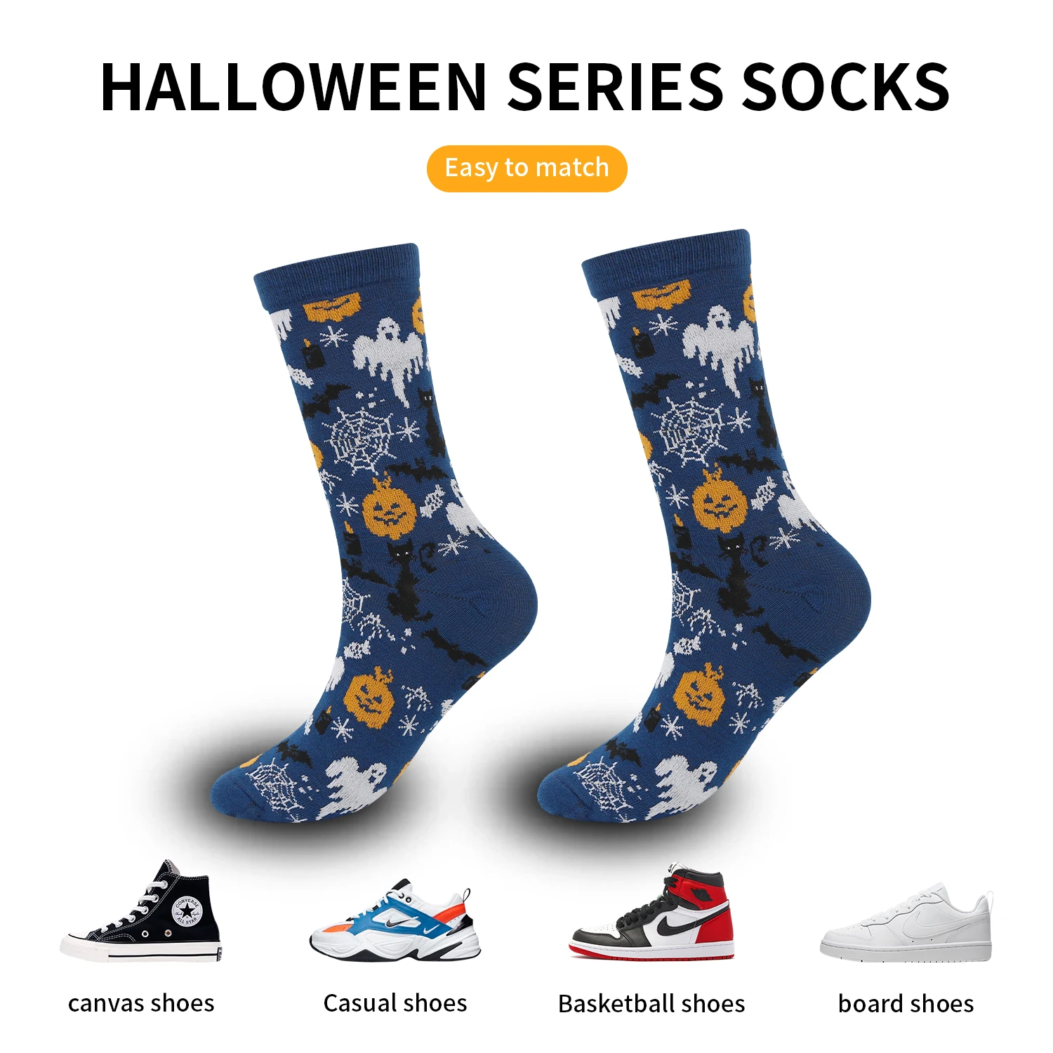 2024 Autumn/Winter New Funny Pumpkin Head Halloween Series Men's and Women's Mid Socks, Trendy Socks