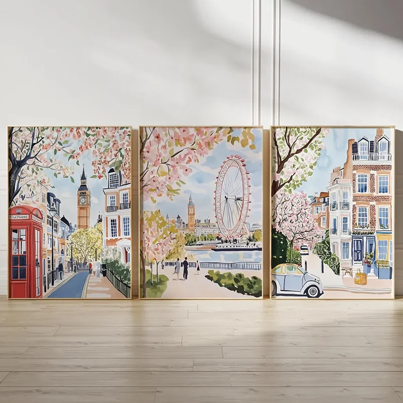 3PCS London Cityscape Poster Architectural Wall Art Print Travel Poster  Canvas Paintings For Room Decor Home Wall Decoration