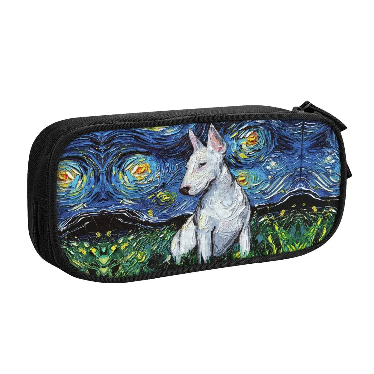 Custom Starry Night Bull Terrier Dog Pencil Case for Boy Girl Large Storage Pet Lover Pen Box Bag School Supplies