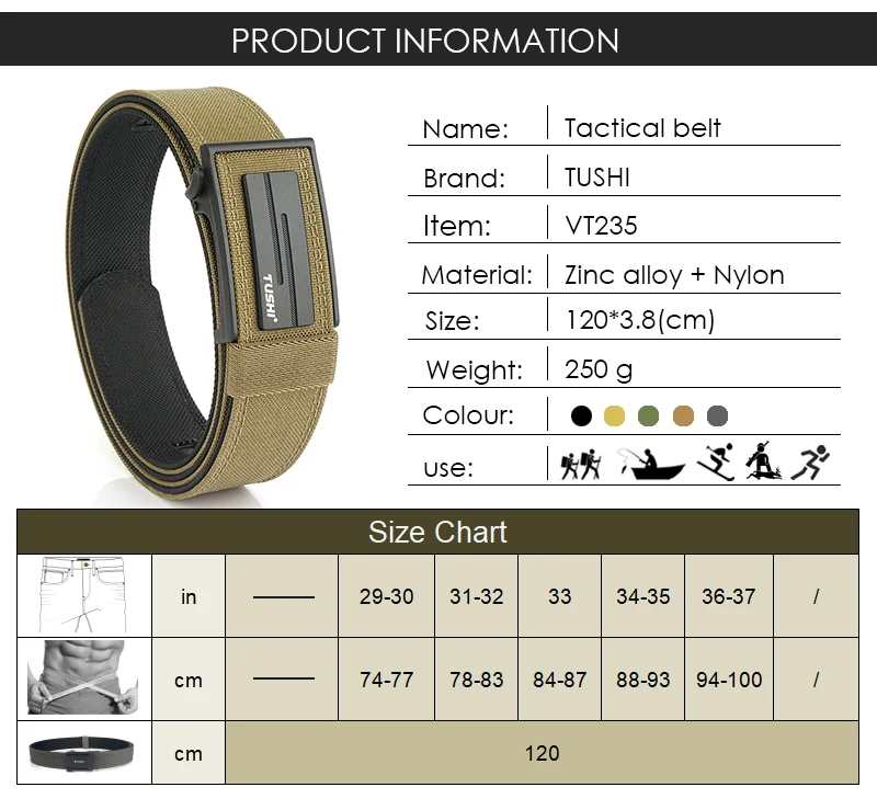 VATLTY Thick Tactical Belt for Men Metal Automatic Buckle Military Pistol Belt Tight Nylon Work Tool Belt Casual Waistband Male