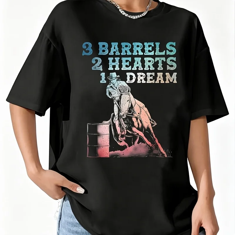 3 Barrels Women's 100% Cotton T-Shirt Fun Print Short Sleeve Top Casual Round Neck Tee S-5Xl