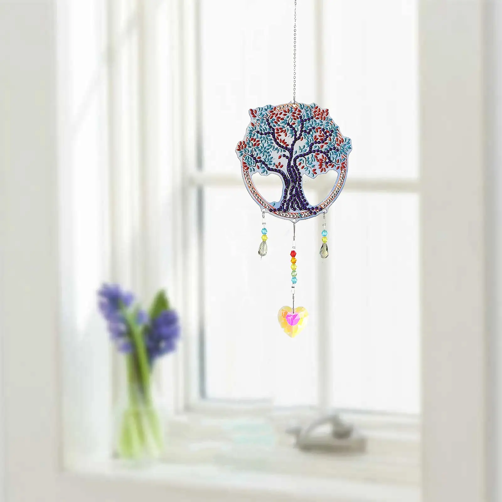 2Pcs Diamond Painting DIY Special Shape Drill Trees Window Hanging Ornament Crystal Suncatcher Wind Chime Number Kit