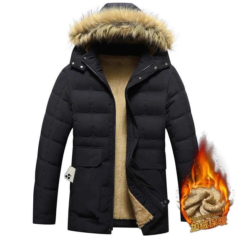 

Oversize 8XL 7XL Mens Parkas Plush and Thick Warm Cotton Jacket Middle-aged and Elderly People Loose Cotton Jacket Fleece Parkas
