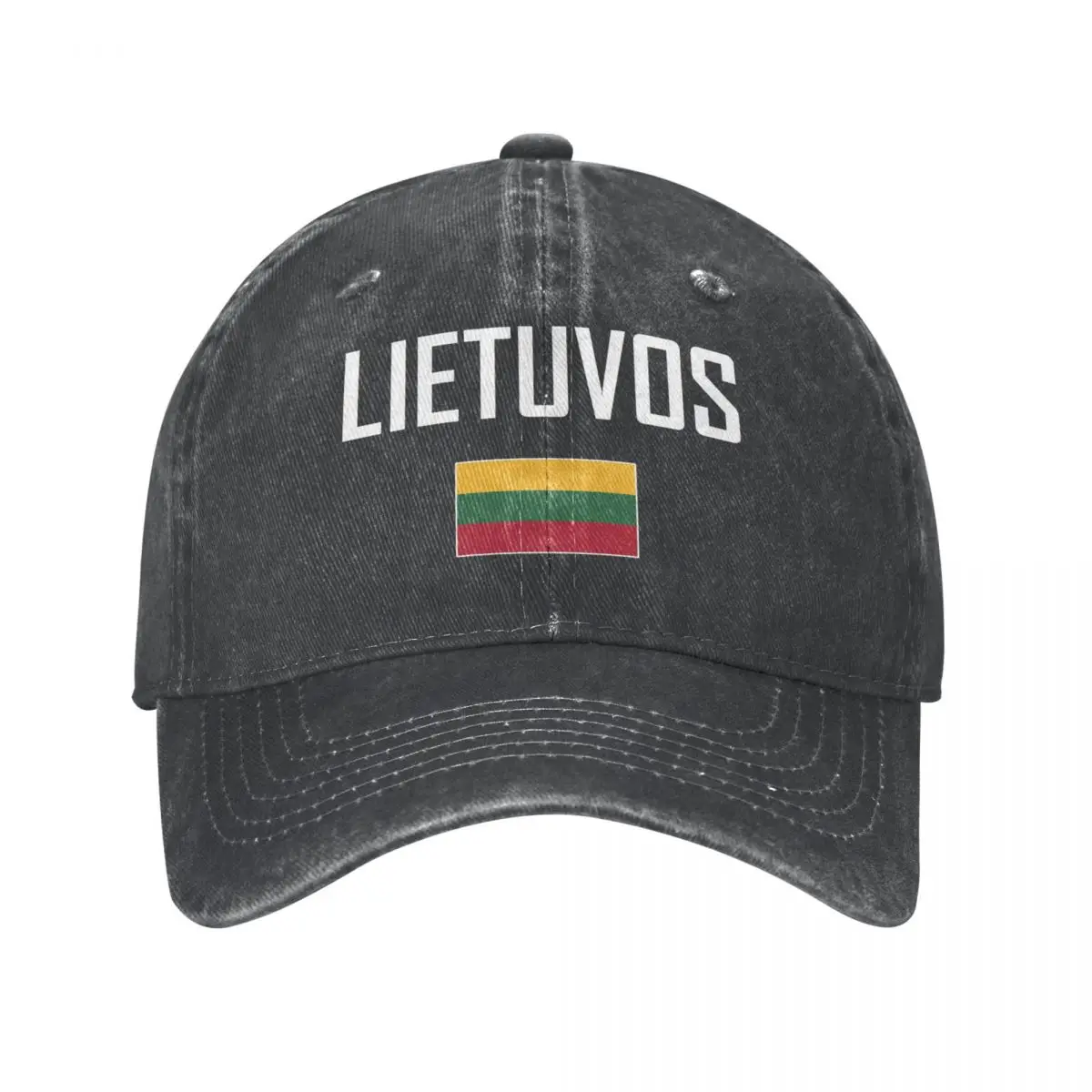 Men Baseball Cap Lithuania LITUVOS Flag And Font Charcoal Washed Denim Vintage Cotton Dad Trucker Hat